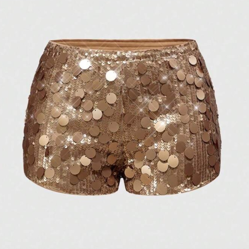 Sequin Embellished Gold Micro Shorts